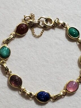 Beautiful Vintage Egiptian Revival Multi-StoneScrab Bracelet.